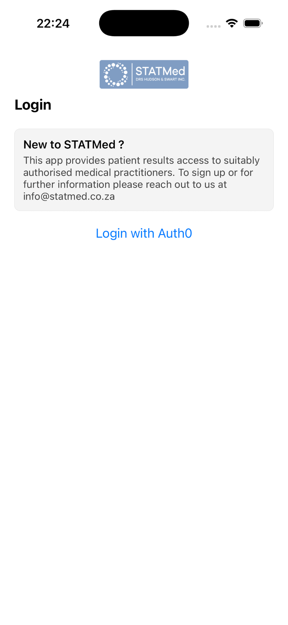 STATMed app login screen